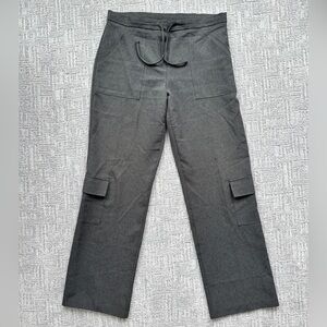 Y2K Women's Dark Gray Wide-Leg Cargo Trousers with Drawstring Waist